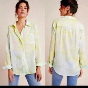 Anthropologie Pilcro Cate Classic Button Down Shirt Top Citron Tie Dye Size XS